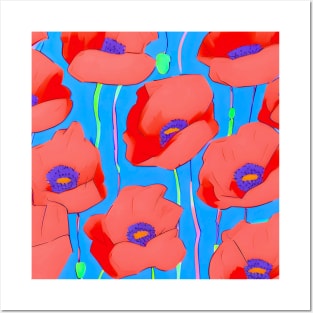 Field of Red Poppies Flower Pattern (MD23Mrl001) Posters and Art